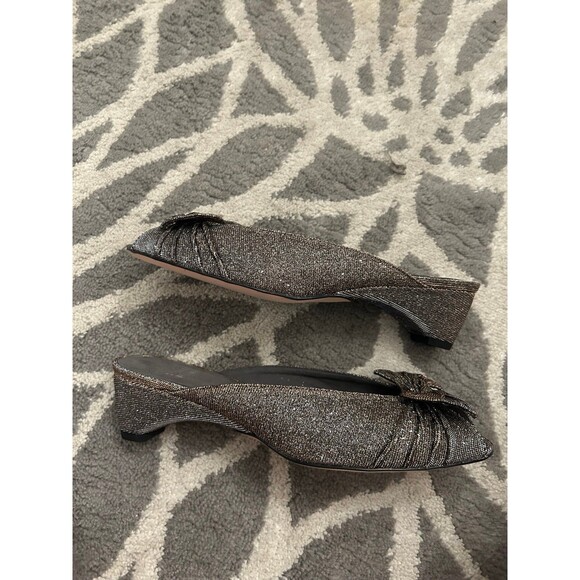 Silver and Gold Glitter Bow Stuart Weitzman Wedge Heels - Picture 4 of 7